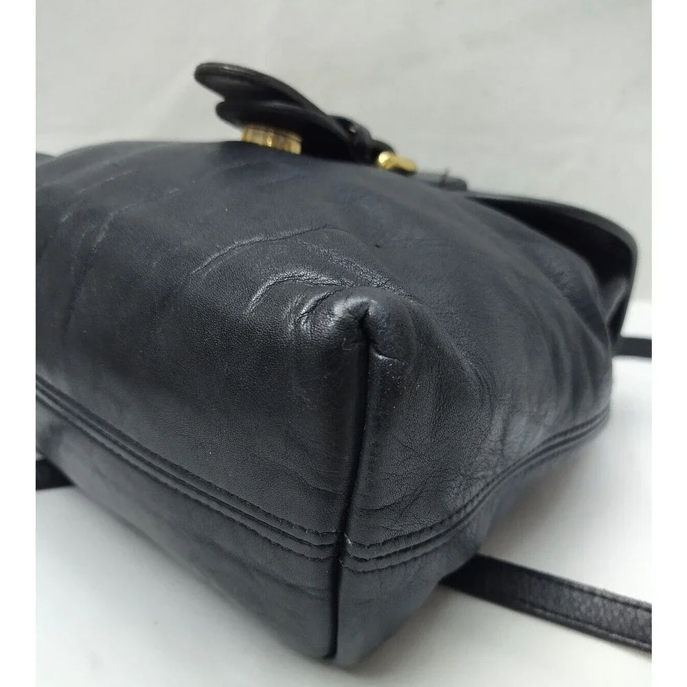 Coach Black Leather Buckle Flap Closure Top Handle Backpack -Vintage Made in USA